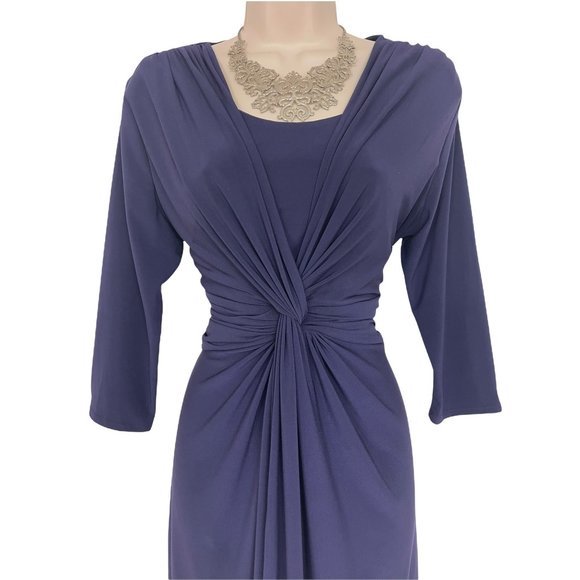 Size 12 NAVY BLUE TWIST/KNOT WAIST RUCHED DRESS Day/Evening Special Occasion - Picture 2 of 3